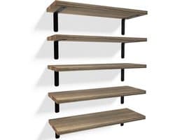 HOUSE Zwevende wandplanken, rustieke houten badkamerplanken, set van 5, boerderijstijl zwevende plank voor wanddecoratie, hangende planken voor slaapkamer, opslag, keuken, woonkamer - bruin