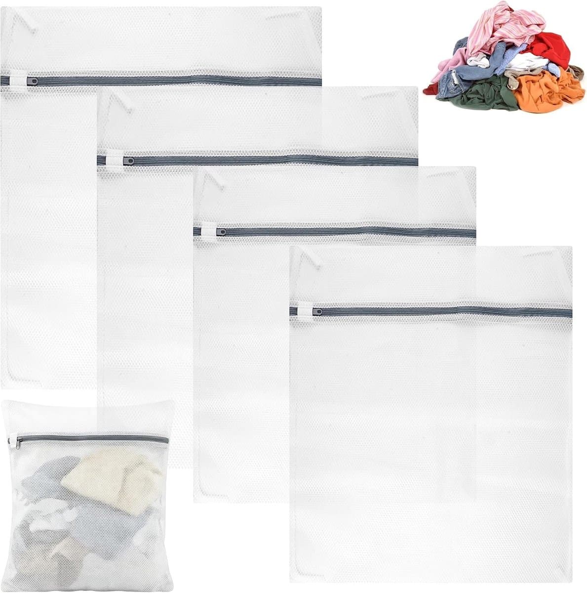 Herbruikbare Mesh Waszakjes - 4 Stuks Waszakken voor Wasmachine | 50 x 60 cm en 40 x 50 cm voor Sokken, Truien en Onderkleding met Ritssluiting — afbeelding 1
