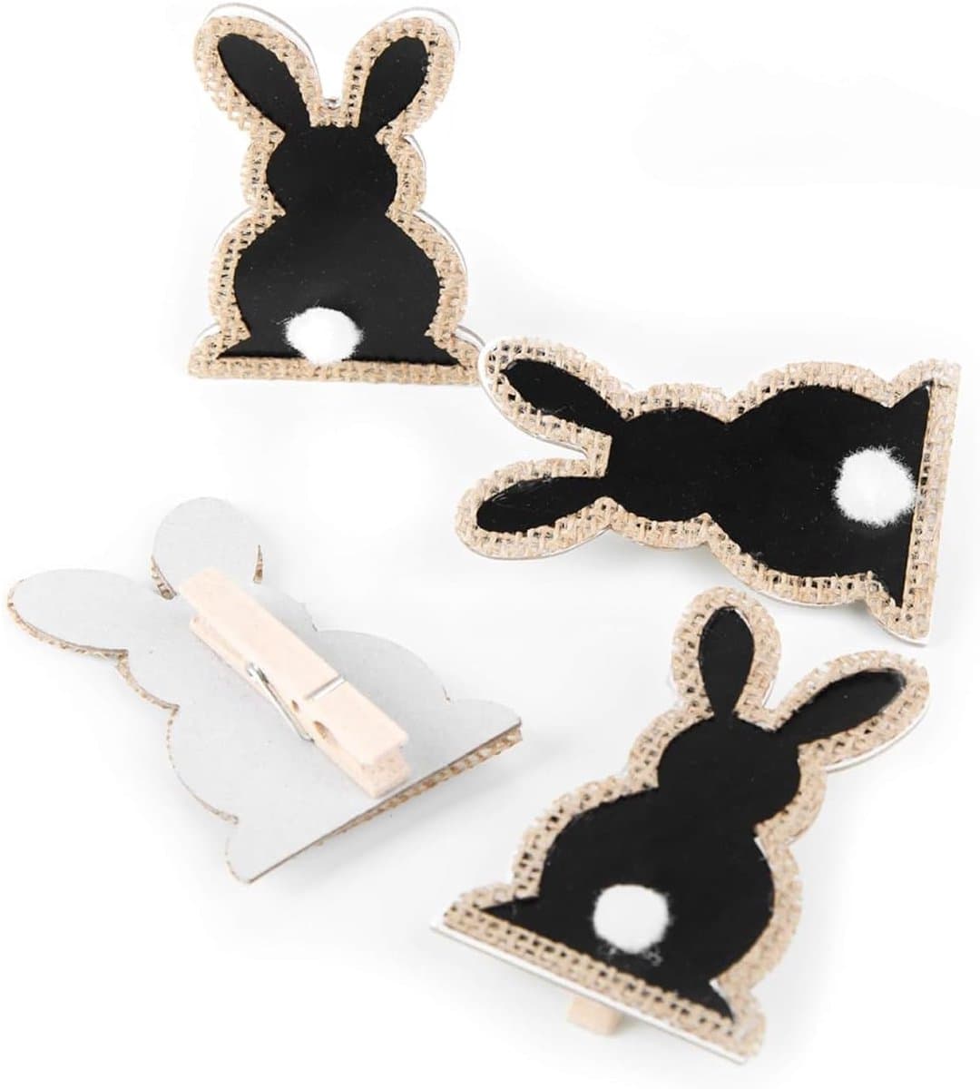 houten knijpers paashaas, 4 stuks: houten knijpers Pasen zwart wit, mini houten wasknijpers decoratie, knijpertjes voor knutselen, paasmand, cadeauverpakking, tafeldecoratie, 8 cm — afbeelding 1