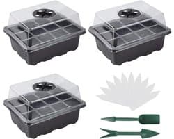 Propagator Tray, 3 Set Kiemlade met Vochtigheid Verstelbare Kas Plant Starter Grower Kwekerij Box voor Zaad Beginnen en Groeien (12 Cellen per Dienblad)