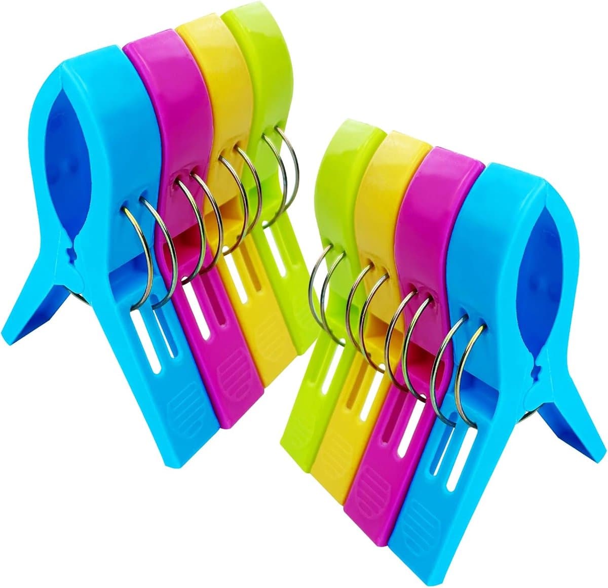 SnelShoppen - 8 Pcs Kleurige Grote Klemmen, Plastic Handdoek Clips voor Strandhanddoeken, Badhanddoeken, Kleden, Kleding, 12cm x 9cm, Lichtgewicht en — afbeelding 1