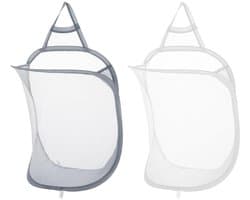 Hangende wasmand - multifunctioneel - set van 2 - grijs en wit - polyester