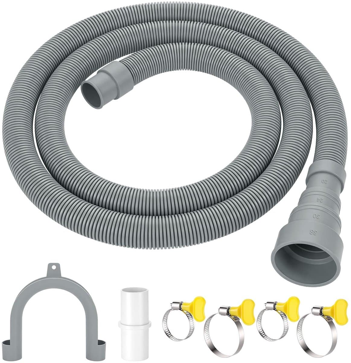 Dailygoods- Verlengslang 1 m - Universele Set - Verbindingsstuk - Klemmen - Hoekhouder - Flexibele Uitlaatverlengset - Afvoerslang — afbeelding 1