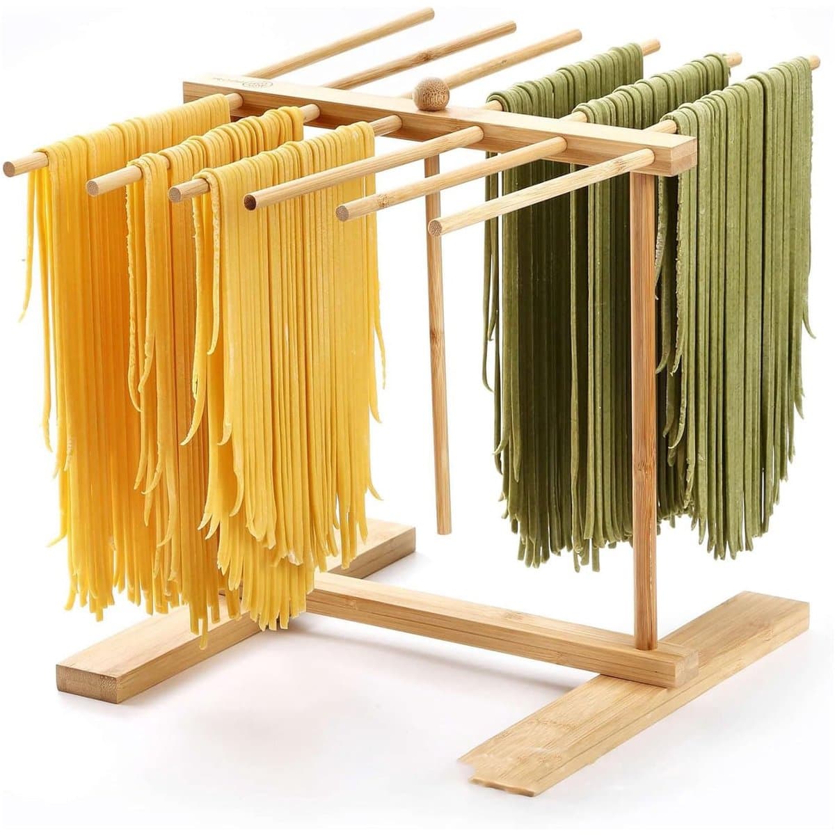 Dailygoods- Pasta Droger Vouwbaar - Houten Droogrek - 12 Stangen - Compact Design - Ideaal voor Verse Pasta - Hoogwaardige Bamboe - Pasta Rek — afbeelding 1