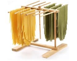 Dailygoods- Pasta Droger Vouwbaar - Houten Droogrek - 12 Stangen - Compact Design - Ideaal voor Verse Pasta - Hoogwaardige Bamboe - Pasta Rek