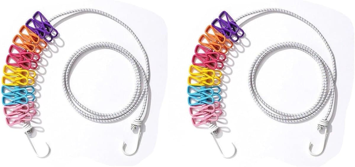 Reis Waslijn - Draagbare Lijn - Kleding Drogen - Met Haken - 2 Sets - Willekeurige Kleuren — afbeelding 1