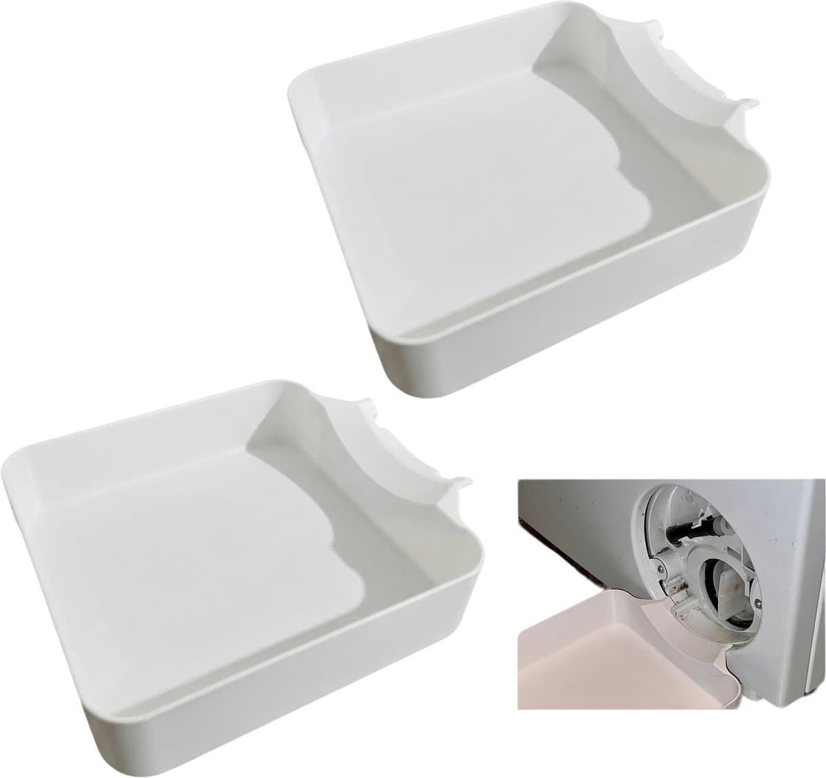 2-stuks Afvoerbak voor wasmachine - Wateropvangbak voor wasmachine - Afvoergoot voor wasmachine - Wateropvangbak voor wasmachine - 17,5*16,5*4,5 cm - Geschikt voor wasmachines, vaatwassers, campers, enz. - Wit — afbeelding 1