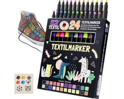 24 textielstiften, wasmachinebestendig, textielmarkers om te beschilderen, textielverf voor textiel en schoenen, stofmarkers, geschikt voor kinderen, verpakking van 24 stuks