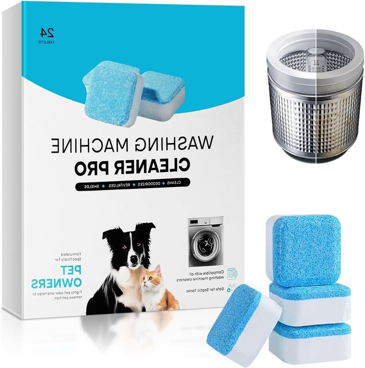 24 Stuks Wasmachine Reinigingstabletten voor Dierenbezitters, Anti-Geuroplossing, Dieptereiniging en Ontkalking — afbeelding 1