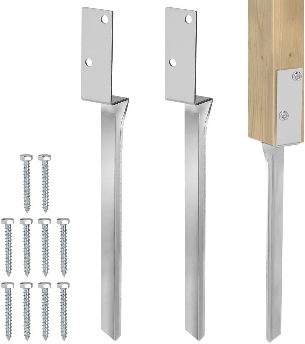 Dailygoods- Grondankers - Set van 2 - Thermisch verzinkt staal - Bodemhuls 4 x 50 cm - L-vorm - Geschikt voor houten palen - Weerbestendig - Paalankers — afbeelding 1