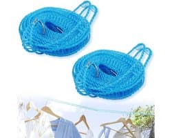 Dailygoods- Waslijn - 2 Stuks - Antislip Elastisch Touw - Draagbare Waslijn - Winddichte Outdoor Waslijn - Hoogwaardig PE-Materiaal - Drooglijn