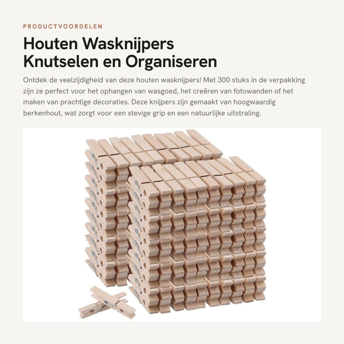 Dailygoods- Houten Wasknijpers 300 Stuks - Berkenhout - 7,2 cm - Knijpers voor Knutselen - Decoraties - Hoge Kwaliteit — afbeelding 1