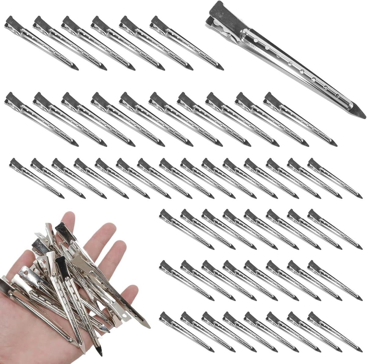 Haarclips Metaal - Pin krulclips - Haarstyling secties - Professioneel krokodillenbek ontwerp - 90 stuks 9 cm - Zilver — afbeelding 1