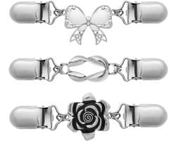 3-delige Vintage Kledingknijpers voor Dames, Perfect voor Truien, Sjaals en Colletjes - Stijlvolle Accessoires met Strik, Bloem en Rechthoek Design