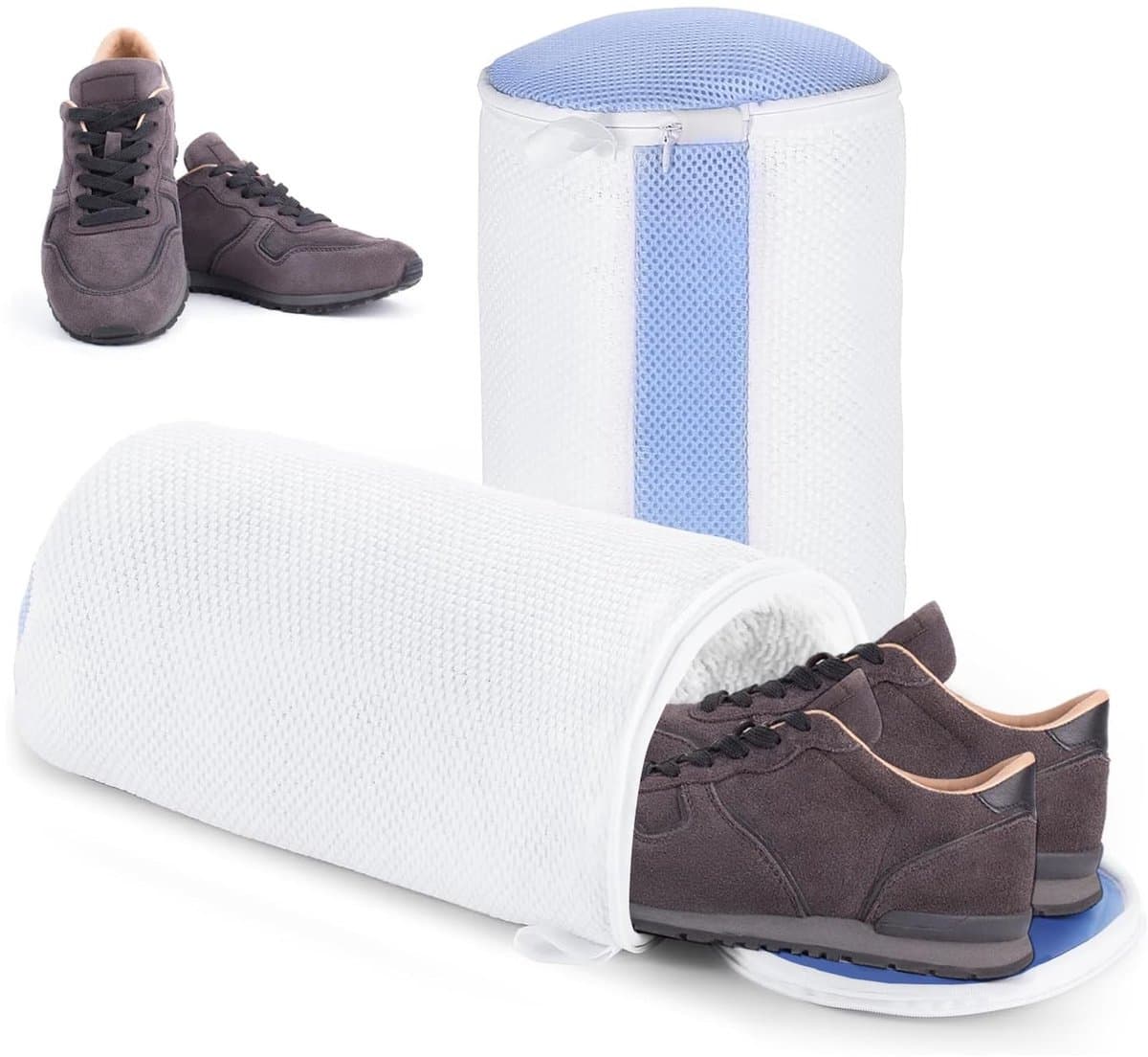 Dailygoods- Schoenwaszak met rits - 2 stuks - Wit/Blauw - Herbruikbaar - Polyester - Zachte vezels voor reiniging - Schoenentas — afbeelding 1
