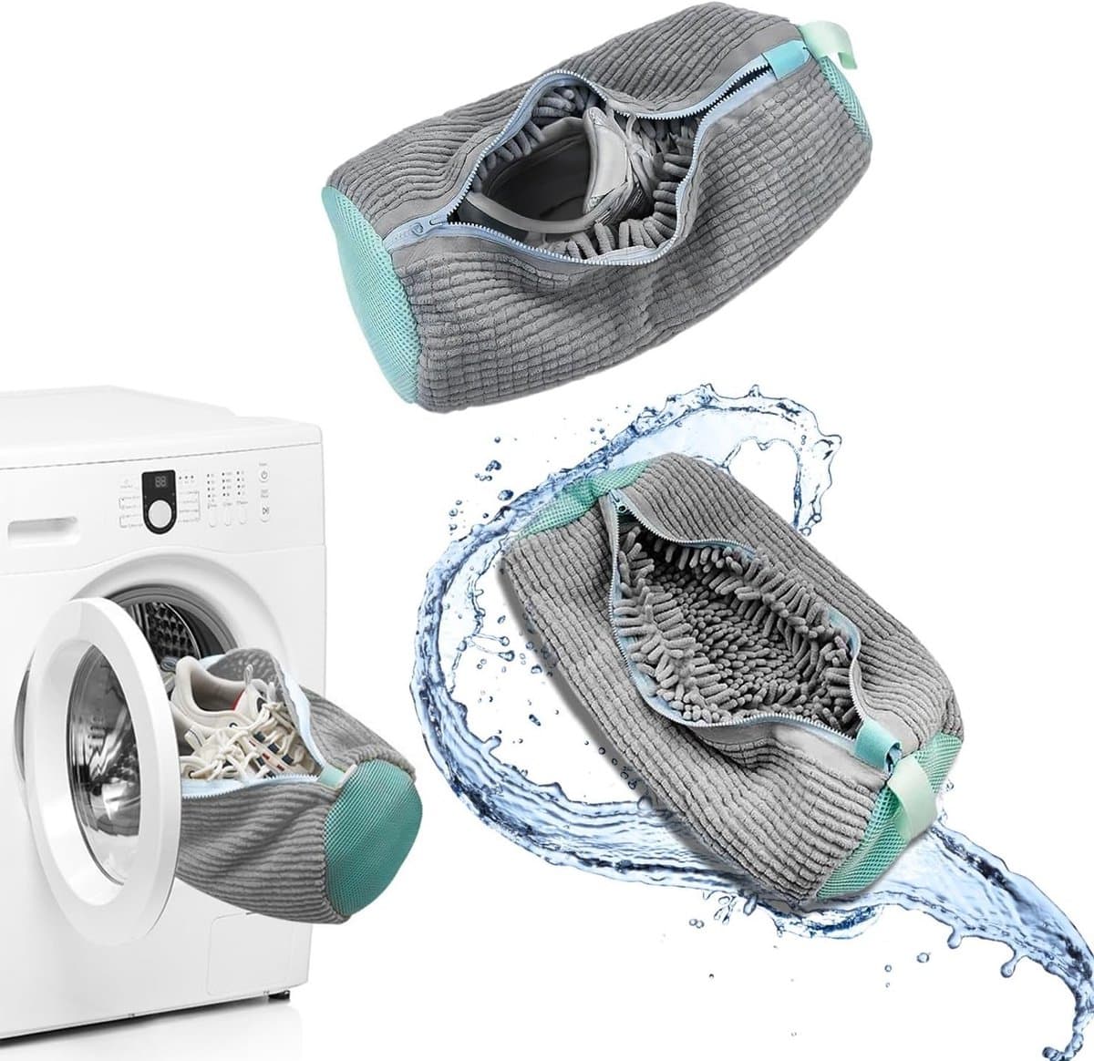 Waszakken voor schoenen - Set van 2 herbruikbare waszakken met rits voor efficiënt reinigen en bescherming van schoenen, grijs — afbeelding 1