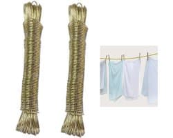 2 stuks - waslijn - Verdikte stalen draad - Waslijn voor het drogen van kleding en beddengoed - 2 mm * 20 m - Goudgeel - Hoog draagvermogen - Draagbaar - Geschikt voor thuis, in de tuin, op het balkon, op de camping — afbeelding 1