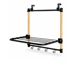 Govic® Droogrek Hangend Bamboe - zwart - wasrek inklapbaar - Wanddroogrek - Ophangbaar droogrek - droogrek deur