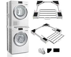 Verstelbaar Wasmachine & Droger Stapelrek – Universeel Model – Met Bevestigingsbanden & Anti-slip Pads — afbeelding 1