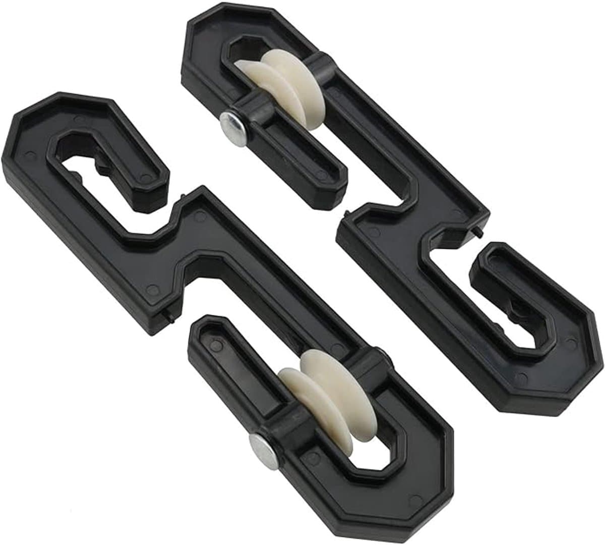 Twee plastic waslijnspanners om te voorkomen dat de waslijn in de knoop raakt; S-vormige spanners geschikt voor lange en zware waslijnen - Zwart — afbeelding 1