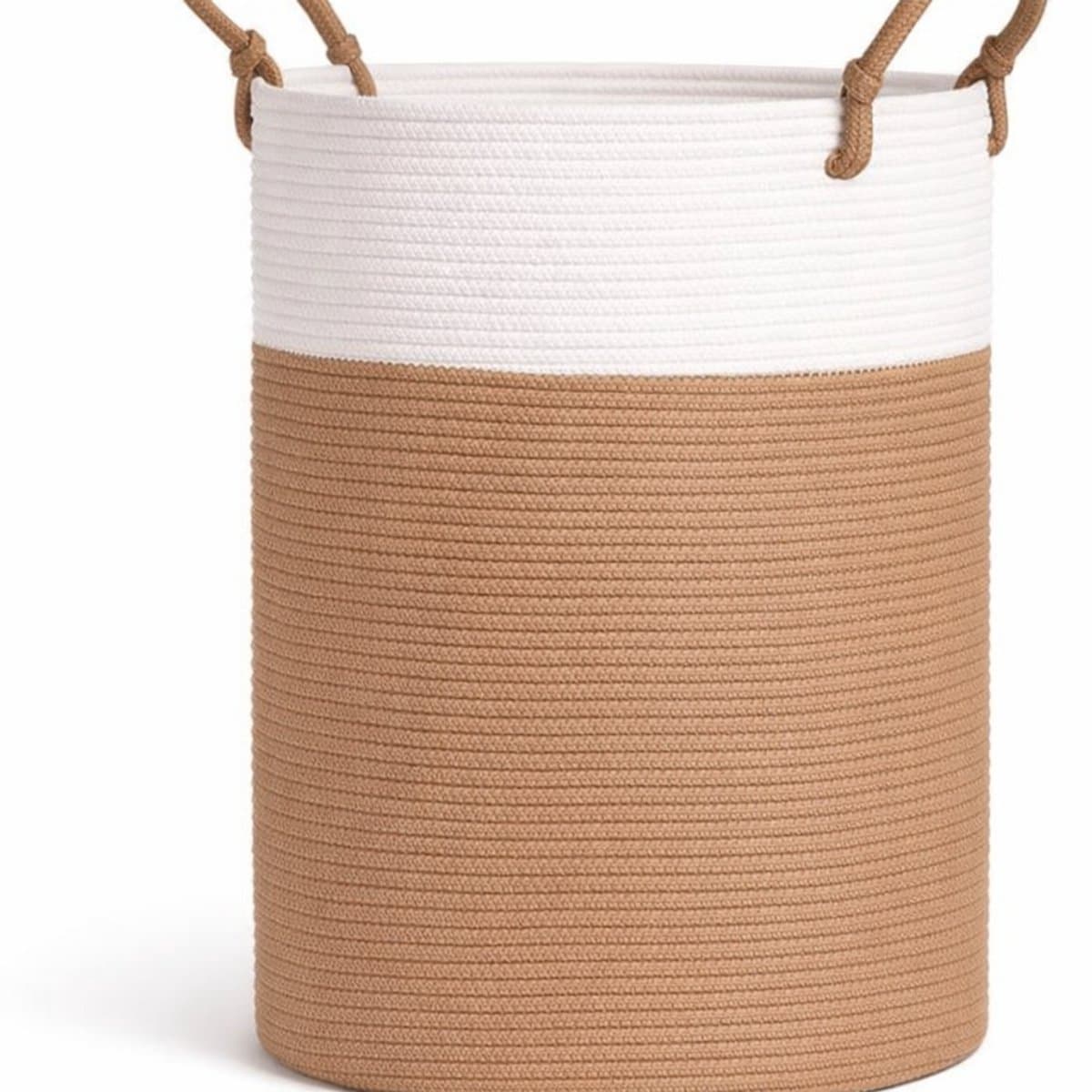 Wasmand Spieringstore - Gevlochten Katoen - Opbergmand Speelgoed - Handvatten - 35x50cm - Wit Camel — afbeelding 1