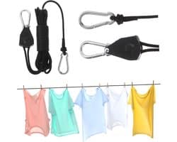 Verstelbare Waslijn - Ophangtouw - Kleding Drogen - Duurzaam Polypropyleen - 500 cm Lengte - Zwart