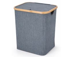 Cheqo® Wasmand - Wasmand met Deksel - Opvouwbare Wasmand - Wasmand met Klep - Blauwe Wasmand - Wasmand Badkamer - Wasmand Slaapkamer - Wasmand Wasruimte - Wasmand voor Wasgoed - Wasmand voor Handdoeken - Wasmand voor Beddengoed
