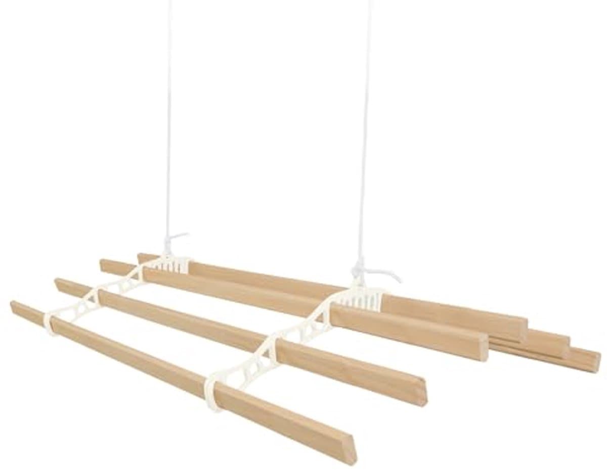 Verschuifbare Plafond Kledingdroger met Katrol 6 Latten 2.4m Ivoor - Ruimtebesparend Design voor Gemakkelijk Drogen — afbeelding 1