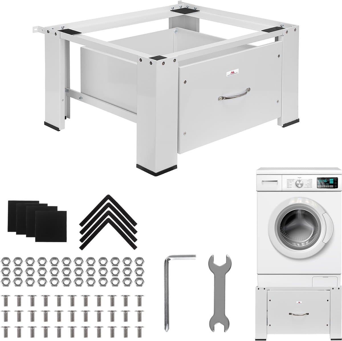 Maclean - Wasmachine Verhoger - Sokkel voor wasmachine/droger met lade - Wasdrogeronderstel - max. belasting 150kg, wit, MC-117 W — afbeelding 1