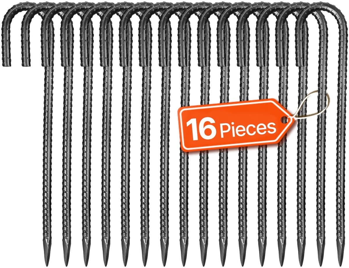 Grondankers en Grondpennen - J-vormige Tentharingen - Diameter 10 mm - Lengte 30,48 cm - Verzinkt Staal - Set van 16 - Voor Tenten, Luifels, Trampolines — afbeelding 1