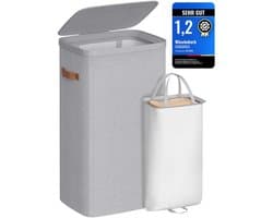 Wasmand, 100 L wasmand, met deksel en handgrepen, verwijderbare voering, eenvoudige montage, 42 x 32 x 75 cm, duifgrijs LCB811GD01