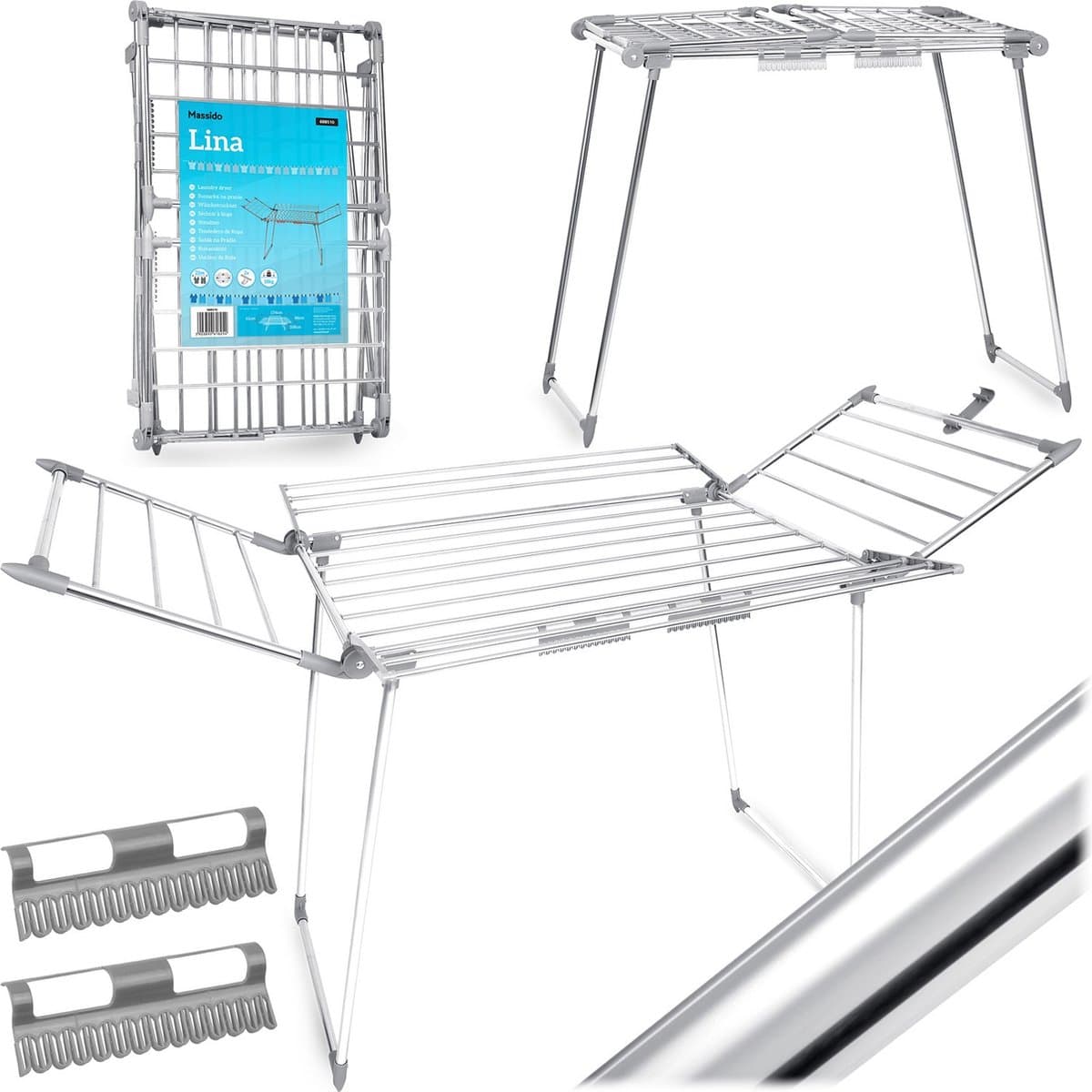 Opvouwbare staande wasdroger Lina 22 m - RVS — afbeelding 1