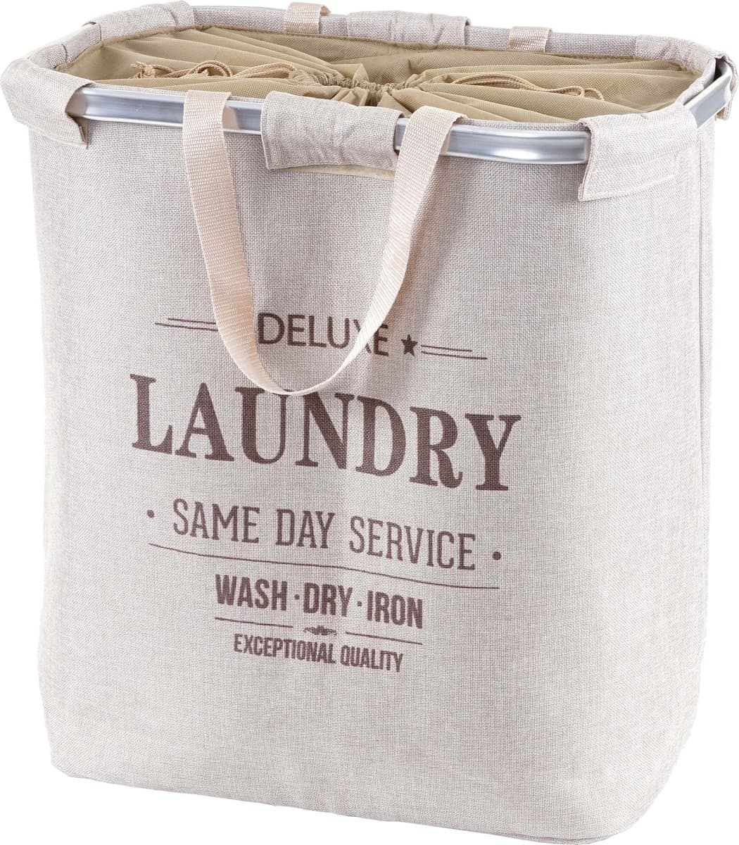Wasmand MCW-C34, Wasmand met trekkoord Wasmand met trekkoord, 2 compartimenten Handgreep 54x52x32cm 89l ~ beige — afbeelding 1