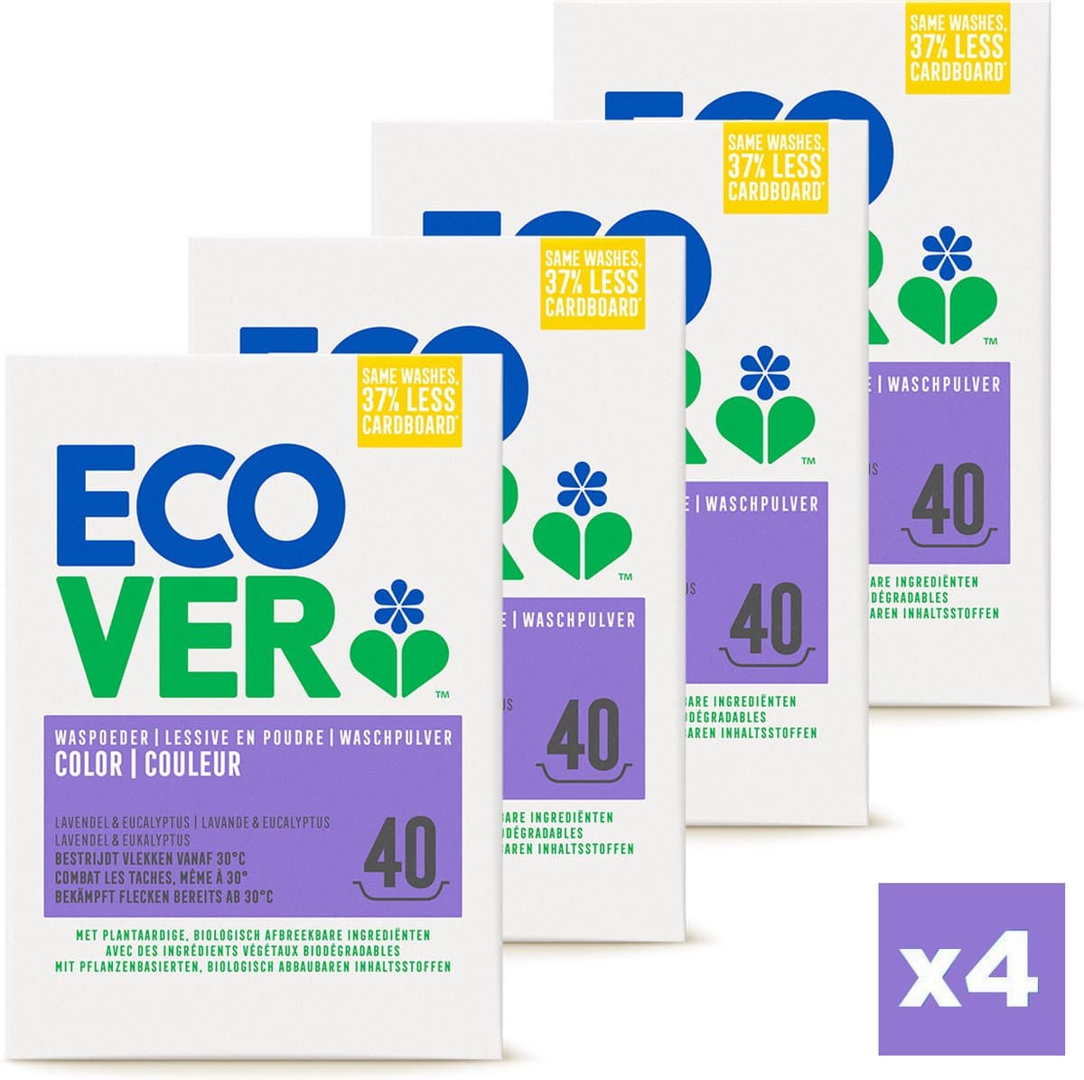 Ecover - Waspoeder Kleur - Voordeelverpakking 4 x 3 kg - Krachtige vlekverwijdering vanaf 30 °C - Behoudt kleur & vermindert katoenpluis — afbeelding 1