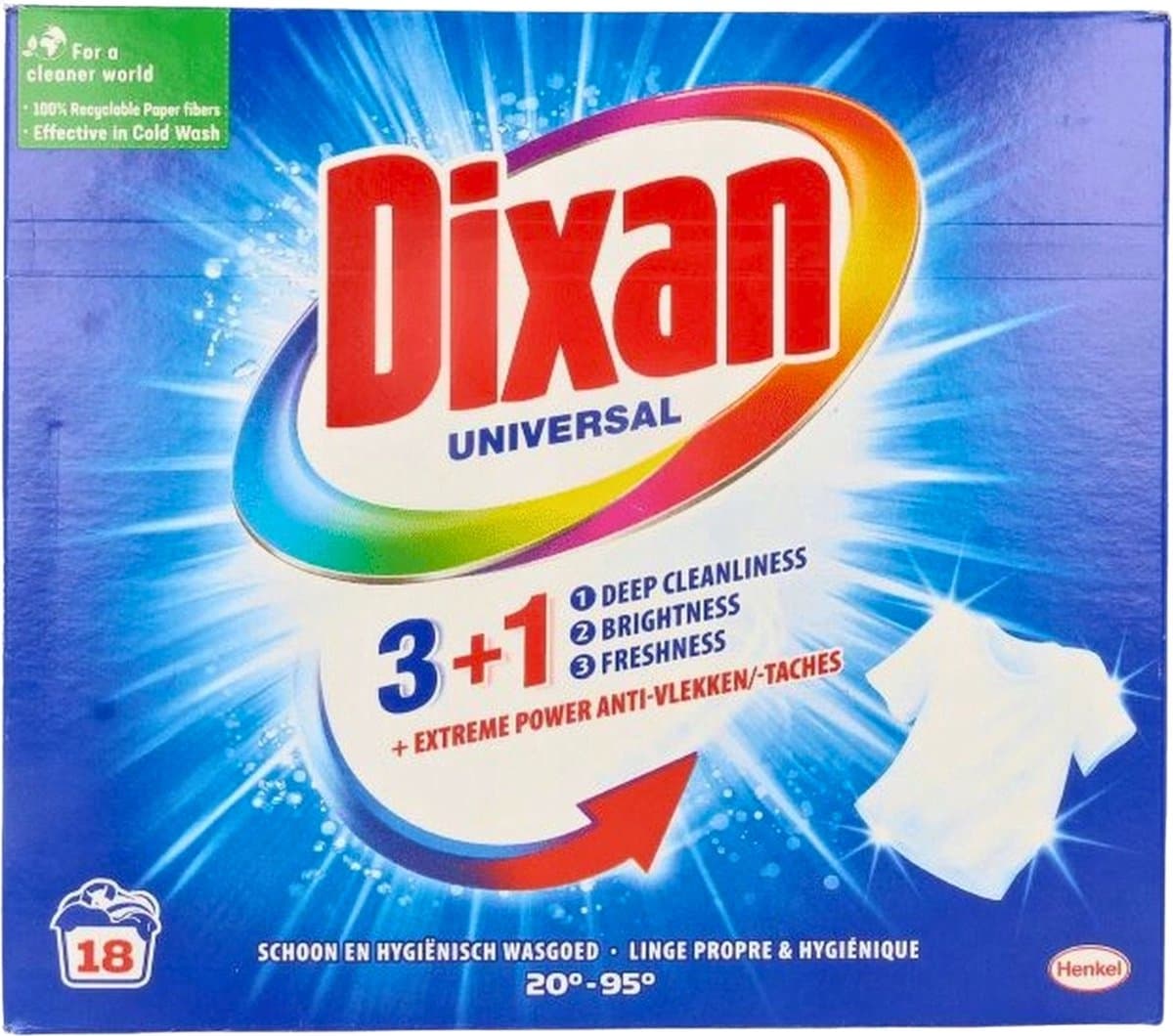 Dixan Universal - Waspoeder en Vlekverwijderaar - Witte, Gekleurde & Zwarte Was - Extreme Power - 18 Wasbeurten — afbeelding 1