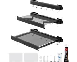 Droogrek voor aan de muur inklapbaar van aluminium - 45 cm - ruimtebesparend - met haken voor het drogen van sokken, ondergoed en broeken - zwart