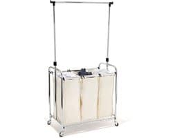 Goodivery ® 3 waszakken en in hoogte verstelbare kledingstang, wasverzamelaar, metaal, zilver, 78 x 45,7 x 99 cm