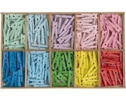 Goodivery ® Mini houten knijpers, 200 stuks, kleine wasknijpers, 2,5 cm hoog, voor foto's op koordlint, fotowand, adventskalender, vlaggenlijn, geldcadeaus, decoratie voor Kerstmis, 10 kleuren