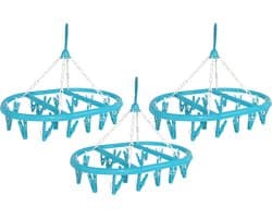 Droogcarrousel/droogmolen blauw met 20 knijpers 41 x 32 cm - 3x - Droogrek/Droogmolen/Wasrekje
