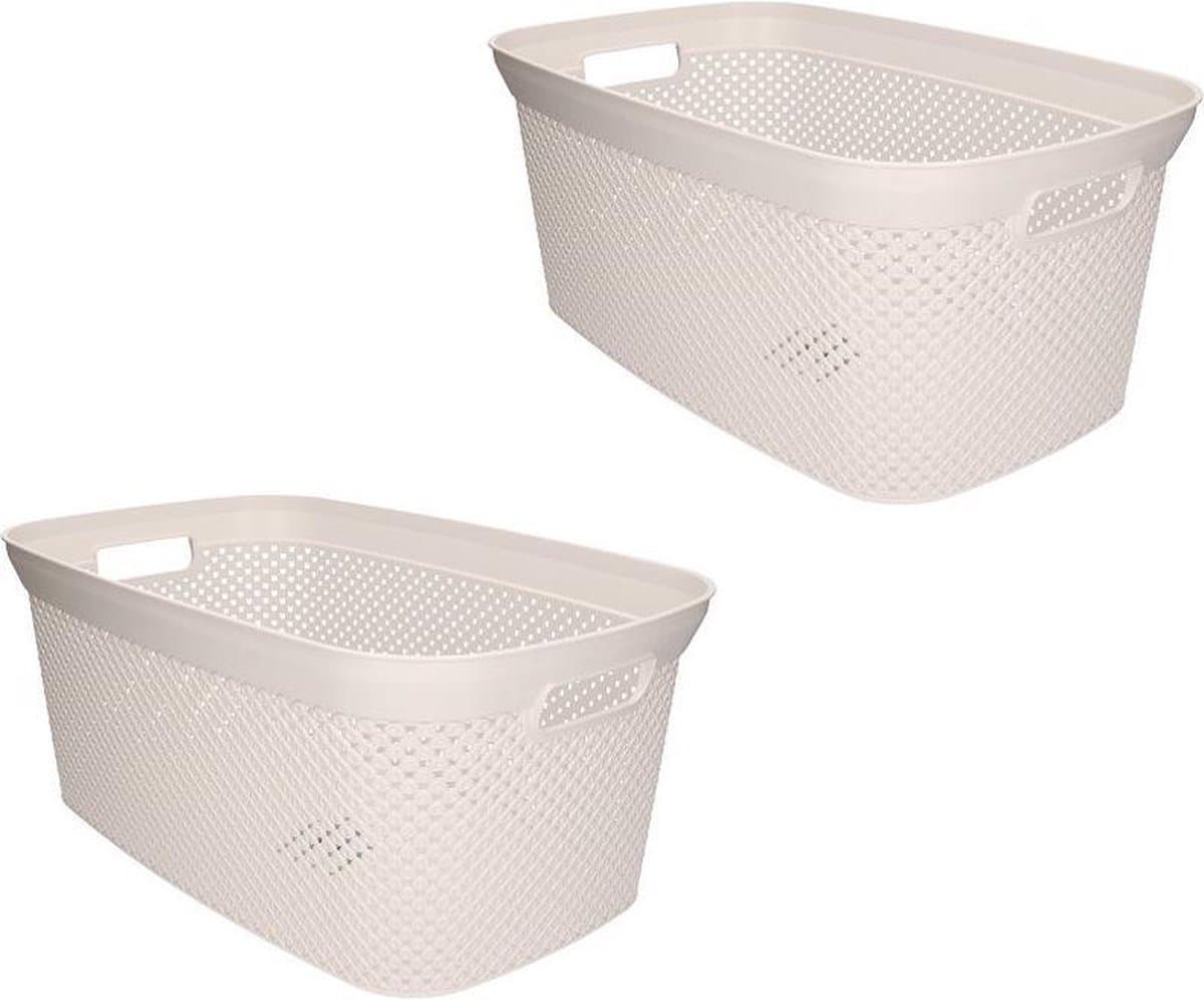 Wasmand - 2x - wit - kunststof - 34 x 54 x 23 cm - 35 liter - met handvatten - manden voor wasgoed — afbeelding 1