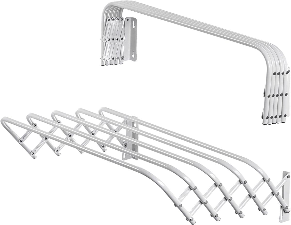 KADAX Inklapbaar wasrek voor wasruimte, ruimtebesparende wasdroger van metaal, uittrekbare accordeonwand, kleerhanger voor binnenshuis (60 cm) — afbeelding 1