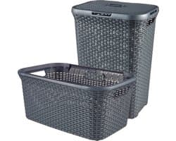 Curver Style Wasmand met Deksel 60L + Wasmand 45L - Antraciet