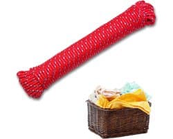 Waslijn, 20 meter, sterk en vuilafstotend propyleentouw, robuust en duurzaam voor buiten en binnen, ideaal voor tuin, camping en huis (rood)