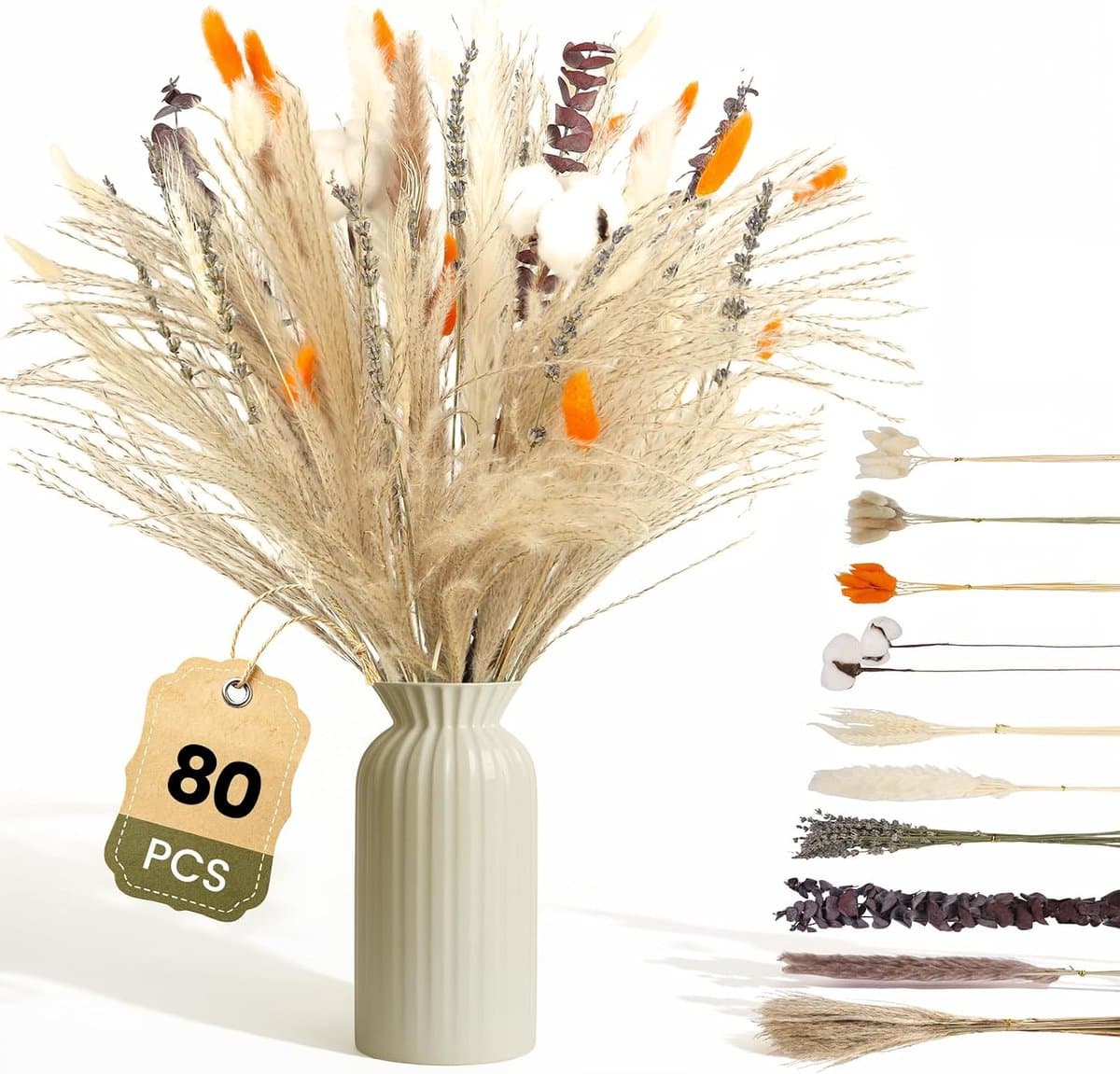 Gedroogd Pampasgras, 80 stuks Pampasdecoratie — afbeelding 1