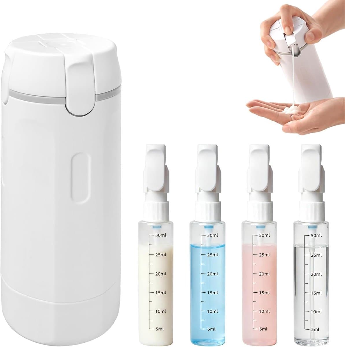 4-in-1 reisflessen om te vullen, 4-in-1 reisdispenser met etiket, reisflessen voor toiletartikelen, mini-shampoo-dispenser met schaal, reisbenodigdheden voor shampoo, lotion, conditioner — afbeelding 1