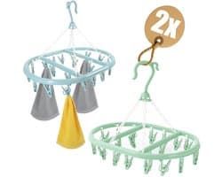 Inklapbare droogmolen - Pastelmix - 2 stuks - Mini hangdroger met 20 knijpers - Voor kleine kledingstukken