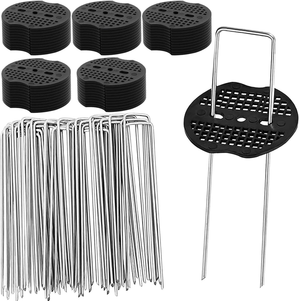 SnelShoppen - Pack van 50 U-vormige pennen, zilver met afgeschuinde hoeken, kunstgras pennen 150 mm x 40 mm, gegalvaniseerd staal grondankers voor afr — afbeelding 1