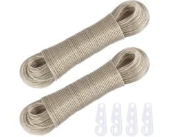 SnelShoppen - Pack van 2 Waslijnen 50 Meter, Sterke Waslijn met Stalen Kern 3 mm, Weerbestendige Waslijn voor Tuin, Camping, Huishouden, Reizen