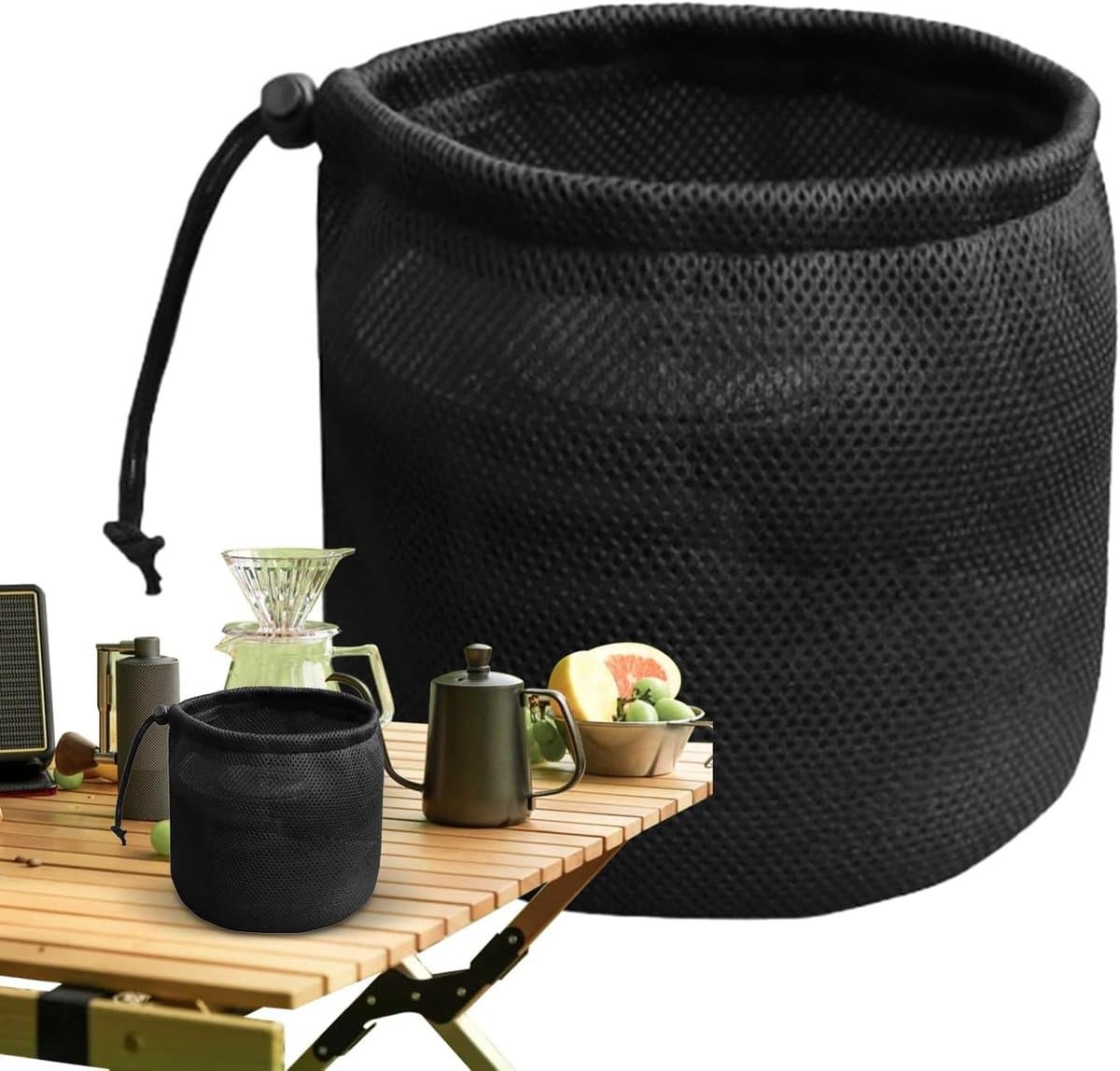 Wasknijperzak - Opbergtas Knijpers - Outdoor Activiteiten - Elastisch Trekkoord - 14 x 16 cm - Zwart — afbeelding 1
