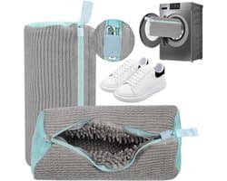 SnelShoppen - Set van 2 Schoenwaszakken, Waszak, Herbruikbaar, Robuuste Waszak, 40 x 20 cm, Met Rits, Perfect voor Schoenbescherming, Grijs
